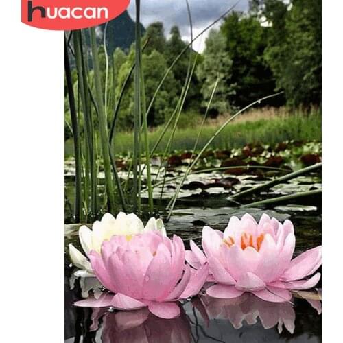 HUACAN Diamond Embroidery Flower Lotus Full Display 5D DIY Cross Stitch Rhinestones Full Square Diamond Painting Decor Home Gift