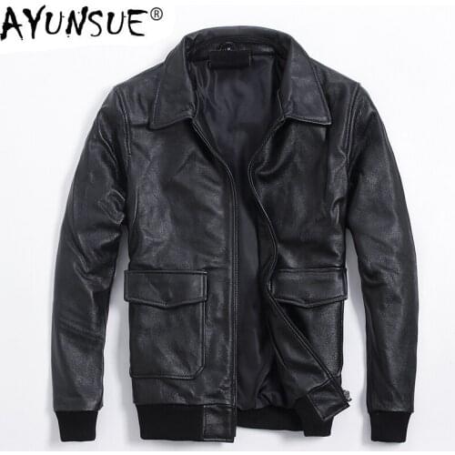 AYUNSUE Genuine Leather Jacket Men Autumn Winter Sheepskin Coat Motorcycle Cowhide Leather Jackets Plus Size 2020 6-660 KJ2713