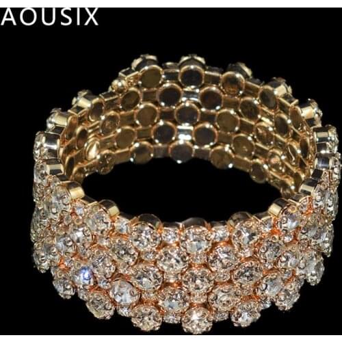Fashion Multiple Rows Crystal Adjustable Bracelet Bangle for Women Gold Silver Color Wedding Bracelets & Bangles Jewelry Gift