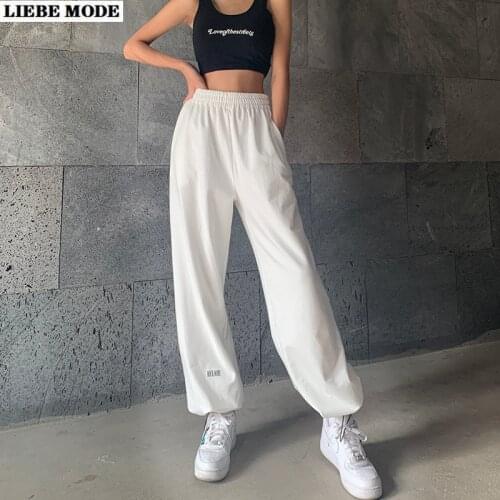 High Waist Black White Grey Sweatpants for Women Autumn Baggy Sports Pants with Pockets Running Sporting Trousers Female Joggers