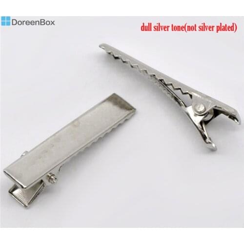 Doreen Box hot- 50 Silver Color Prong Barrettes Hair Clips 3.2x0.7cm (B11521)
