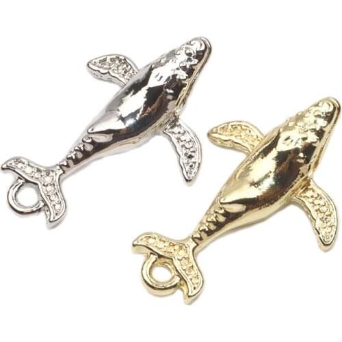 Eruifa 10pcs 28*18mm Popular Shark Zinc Alloy Jewelry DIY Charms Pendant Women Girl Necklace, Earring Bracelet 2 Colors
