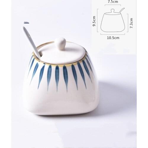 Creative Ceramic Set Seasoning Jar Chili Oil Seasoning Box Sugar Bowl Kitchen Supplies Japanese-style Condiment Jar