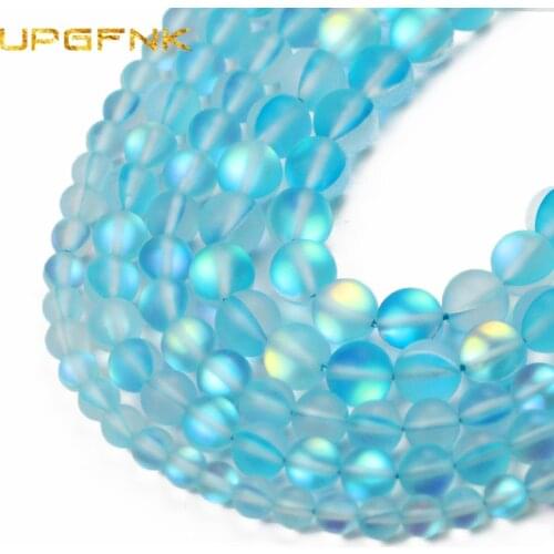 Matte Lake blue Austria Crystal Glitte MoonStone Round Labradorite Loose Beads For Jewelry Making DIY Bracelet Necklace 6/8/10mm