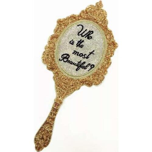 Who is the most beautiful Mirror Sequined Iron/Sew on Patches for Clothes Gold Letters Magic Mirror Embroideried Applique Patch