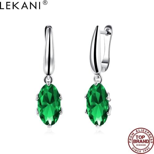 LEKANI Oval Shape Drop Earrings For Women Luxurious Green Geometric 5A Clean Cubic Zirconia Earring Anniversary Fashion Jewelry
