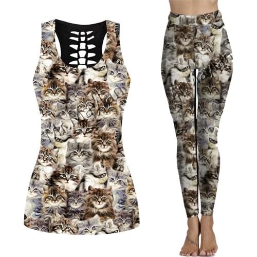 3D Digital Printed Cute cats Hollow Tanktop Women Sexy Vest Girls Fashion Tank tops Clothes ropa mujer Oversized Drop ship