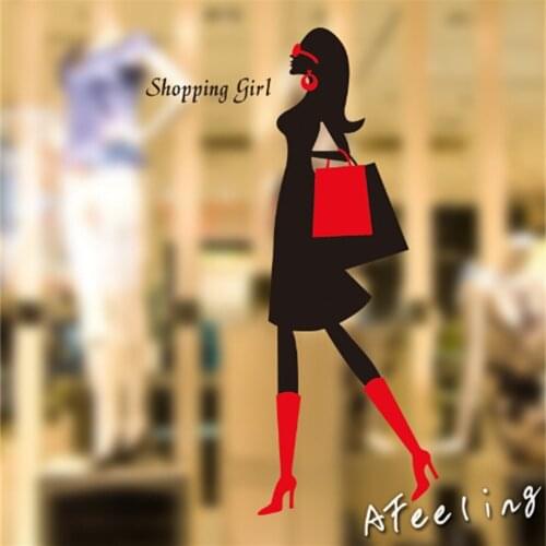 Fashion garment shoes market store window decoration name advertising sticker shopping girl woman sticker wall sticker