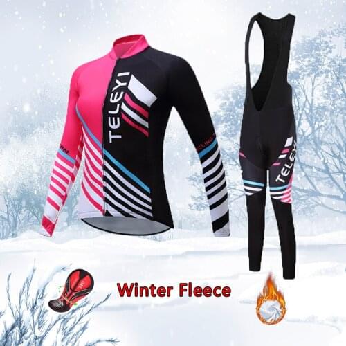 Fashion Women Winter Cycling Clothing 2021 Thermal Fleece Road Bike Jersey Set MTB Dress Female Bicycle Clothes Uniform Kit Suit