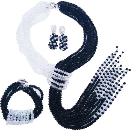 Fashion Black Clear AB Transparent African Beads Jewelry Set Crystal Beaded Nigerian Wedding Party Jewelry Sets Necklace 10WJK01