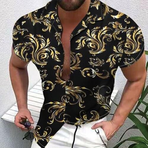 Men Spring And Autumn Loose Large Casual Fashion Trend Matching Lapel Shirt Cardigan Printed Short-Sleeved Shirt