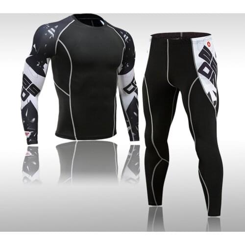 Mens Thermal Underwear Autumn And Winter Shirt Training T-Shirt MMA Workout Clothes Outdoor Sports Running Cycling Set XXXXL