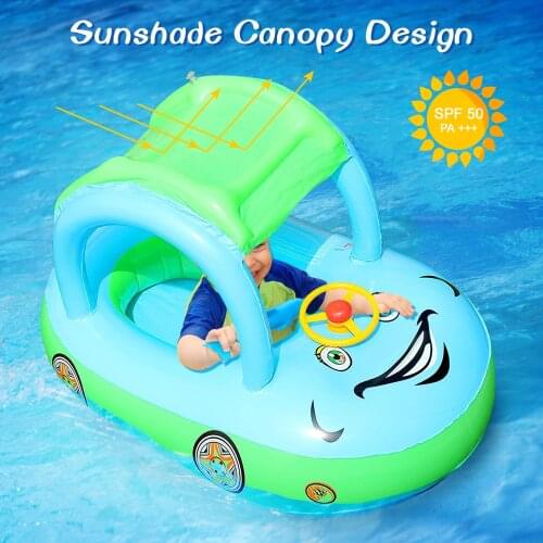 Inflatable Float Seat Sunshade Baby Swimming Circle Car Shape Swimming Ring Baby Swimming Accessories Inflatable Seat Toys