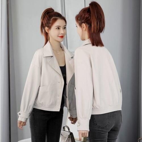 New Style Women Pu Leather Jacket Fashion Turn-Down Collar Loose Coats Short Casual Ladies Autumn and Spring Outerwear