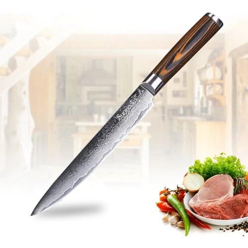 SUNNECKO 8" inch Slicing Knife Kitchen Chef Knives Japanese VG10 Damascus Steel Sharp Blade 60HRC Cutting Tool Color Wood Handle