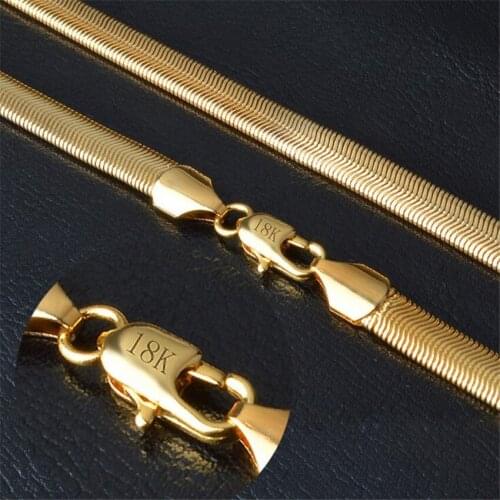 Bulk Wholesale Lots 1 piece 6MM 18 gold fashion ladies / men fashion flat snake chain necklace domineering