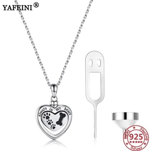 YAFEINI 925 Sterling Silver Heart Urn Necklace for Ashes Memorial Paw&Bone Urns Necklace Pet Ash Holder Casket Cremation Jewelry