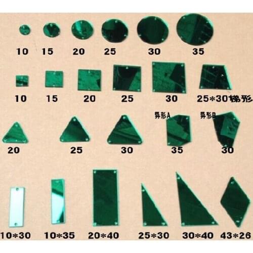 Sew On Acrylic Green Mirror Flat Back Diamante Rhinestone Crystal Mirror Beads With Hole For DIY Wedding Diamond embroidery
