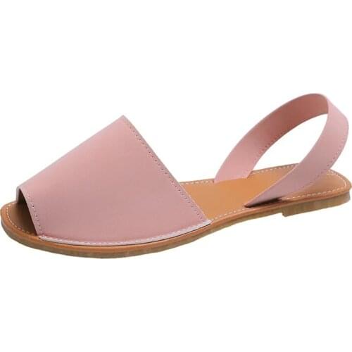 Summer Fashion Sandals Womens Flat Shoes Casual Open-Toed Shoes Non-Slip Comfortable Solid Sewing Shoes Large Size Beach Shoes