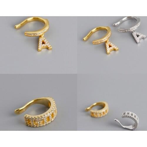 1PCS Real 100% 925 Sterling Silver Trendy U-Shaped Pave CZ Letter Ear Cuff Clip On Earrings For Women Without Piercing Jewelry