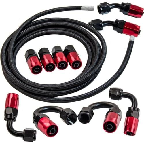 -6AN AN6 16FT Nylon Braided Oil Fuel Line Hose + Swivel Hose Ends Kit Red