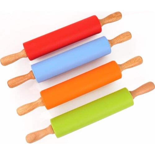 Non-Stick Silicone Rolling Pin with Wooden Handle Pastry Dough Flour Bakeware Kitchen Baking Pastry Boards Rolling Pin Tool