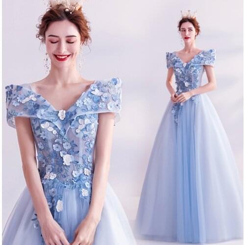 Slash big bowtie collar light blue embroidery ball gown Renaissance Gown queen Victorian/Marie Antoinette Belle