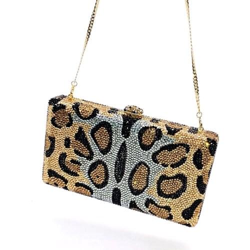 Bridal wedding party purses women evening party leopard diamonds artistic full crystal clutches purses