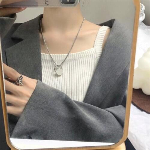 TIMEONLY Punk Hip Hop Hollow Circle Pendant Necklaces for Women Silver Color Coin Beaded Chain Necklace Minimalist Jewellery