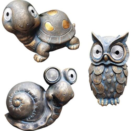Outdoor Solar Lamps Waterproof LED Animal Statue Lawn Lamps Double Spotlight Owl Tortoise Snails Garden Ornaments Decoration