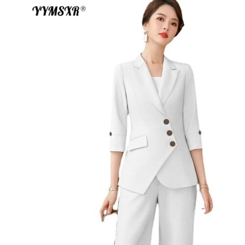 High-quality Plus Size Womens 2021 Spring and Autumn Casual Middle-sleeved Female Suit Overalls Formal High-waist Slim Pants