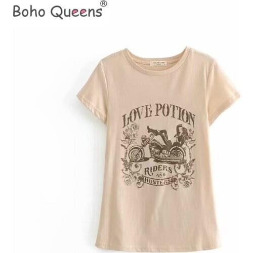 Boho hippie women Motorcycle beauty print short sleeve t-shirt ladies tops cotton Tee shirt couple camiseta feminina