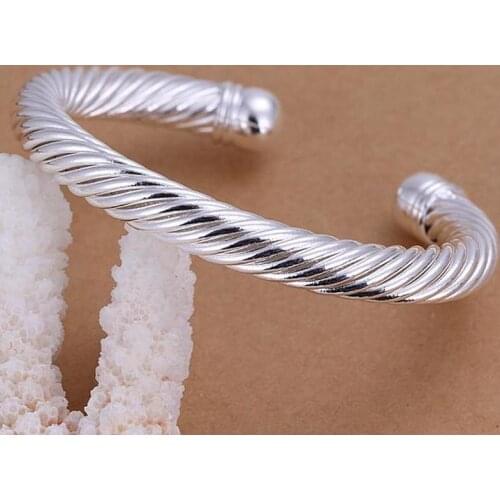 Hot elegant twisted wire bangles 925 Sterling Silver cuff Bracelets for Women Fashion Wedding Party Christmas Gift Jewelry