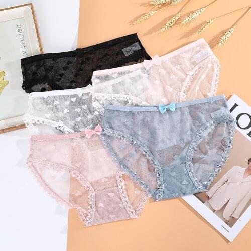 Women Panties Lace Sexy Underwear Female Casual Kwaii Love Heart Pattern Underpants Girl Briefs Ladies Lingerie Woman Intimates