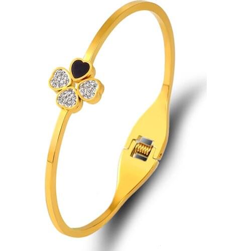 2021 New Fashion Crystals Clover flower Bangles & Bracelets for Women Female Jewelry Stainless Steel Cuff Bracelets Brand Gift