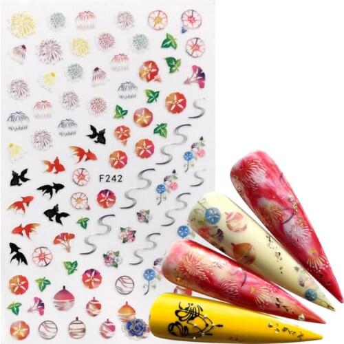 1PC 3D Adhesive Nail Stickers Decal Emboss Flower Plant Animal Slider Nail Art Decoration Valentine Design Manicure