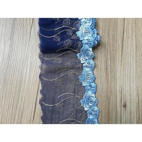 1 Yard Blue Fabric Lace Embroidery Lace Trim Neckline Cuff Bottom Edge DIY Clothing accessories