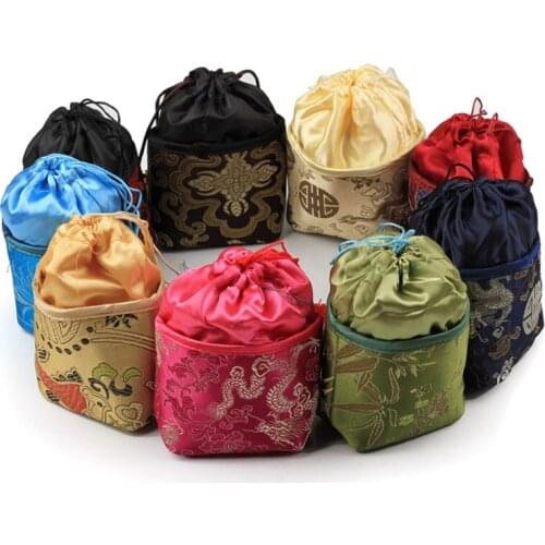 Portable Patchwork Gift Bags for Jewelry Pouch Drawstring Crafts Packaging Empty Silk Cloth Tea Bags Coin Purse 10pcs/lot