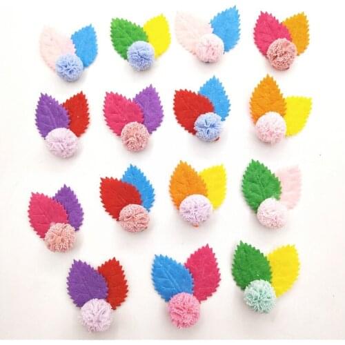 40pcs/lot 3.5cm double layer leaf padded patches appliques for headwear decoration handmade hair clip accessories