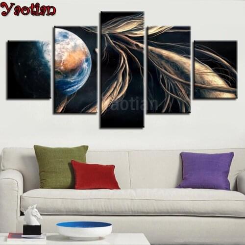 5D DIY Diamond Painting Planets In The Solar System Painting 5 Pieces Full square/round Diamond Mosaic Embroidery Puzzle Art
