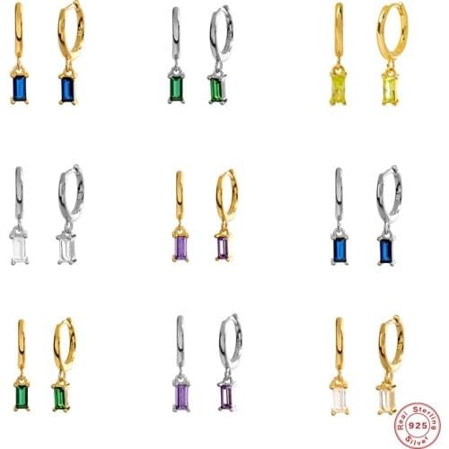 Aide 925 Sterling Silver Colorful Zircon Charm Dangle Earrings For Women Circle Huggies Piercing Ohrringe Drop Earrings Jewelry