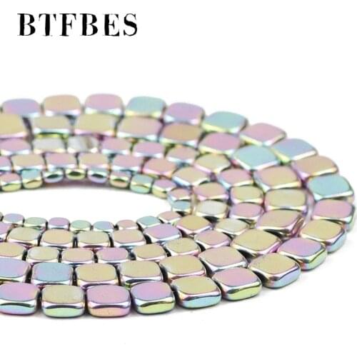 BTFBES Light Purple Flat Square Natural Hematite Stone 4/6/8MM Loose Beads For Charm Jewelry Making DIY Necklace Earrings