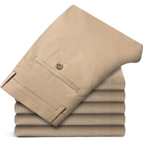 Brand Classic Mens Business Pants Fashion stripe Dress Pants Men Fit Office Casual Khaki Formal Trousers Men Suit Pant