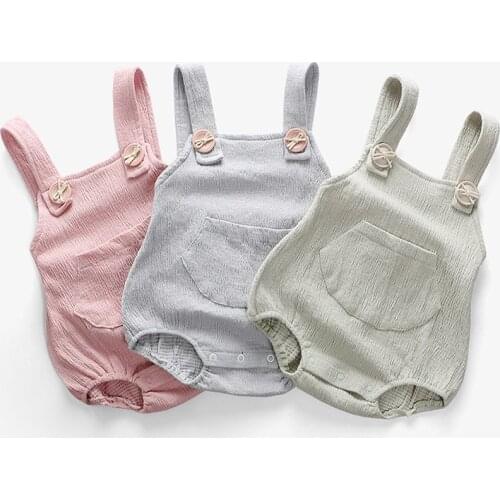 Baby Clothes Baby Girl Boy Cotton&Linen Romper Solid Color Suspender Overalls Infant Jumpsuit 3M-24M