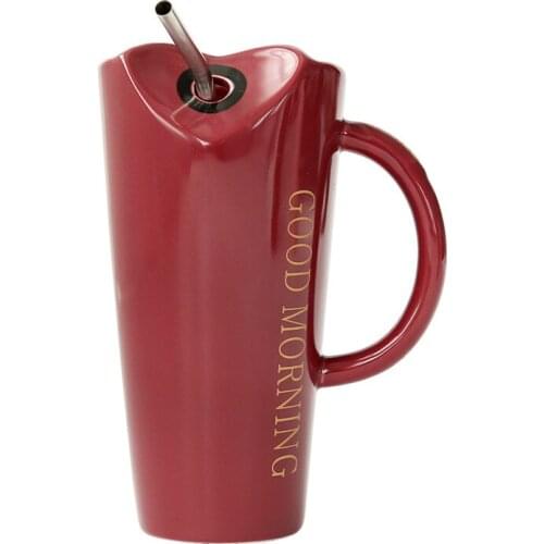 480ML Creative Ceramic Cup With Straw Korean Style Microwave Milk Coffee Water Office Mark Cup