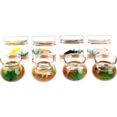 1PC Dollhouse Miniature Glass Fish Tank Bowl Aquarium Doll House Home Ornament Toy Random Color