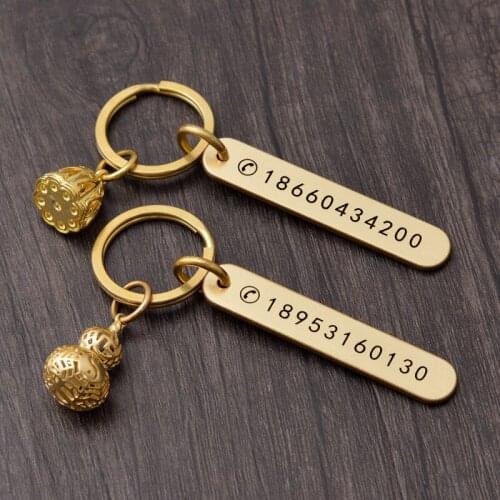 Handmade brass custom phone number plate to prevent loss of personality and creative car lotus gourd key ring ring pendant
