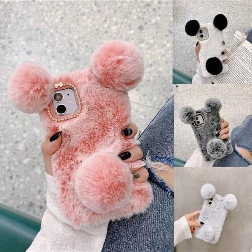 3D Cute panda Hairy Warm Fur case For Huawei P Smart Plus 2019 P Smart Z Nova 4 4e 3 3e 3i 2i 2 Lite cover gift