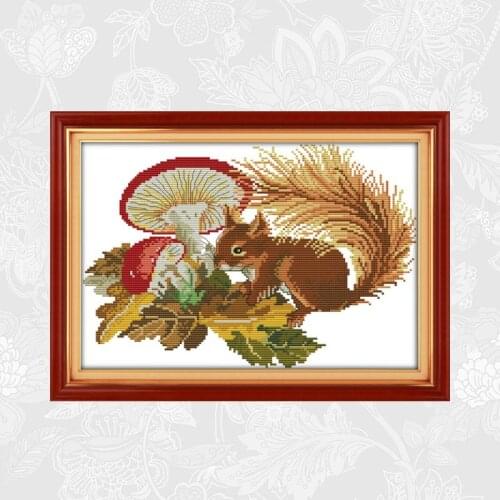 Squirrel and Mushrooms Patterns Counted 11CT 14CT Cross Stitch kits DIY Handmade Aida Cross-Stitch Embroidery Sets