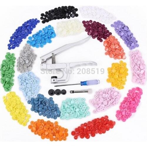 Free Shipping (4 parts as a set) 200 sets Plastic Snap Buttons+1pcs Tool Plier 12mm T5 Resin Fastener Buttons for Baby Clothes